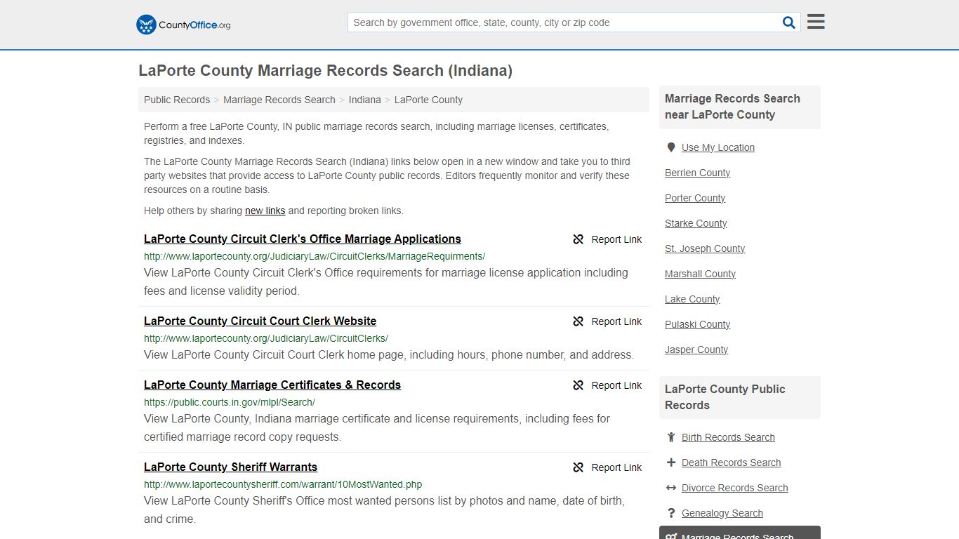LaPorte County Marriage Records Search (Indiana) - County Office